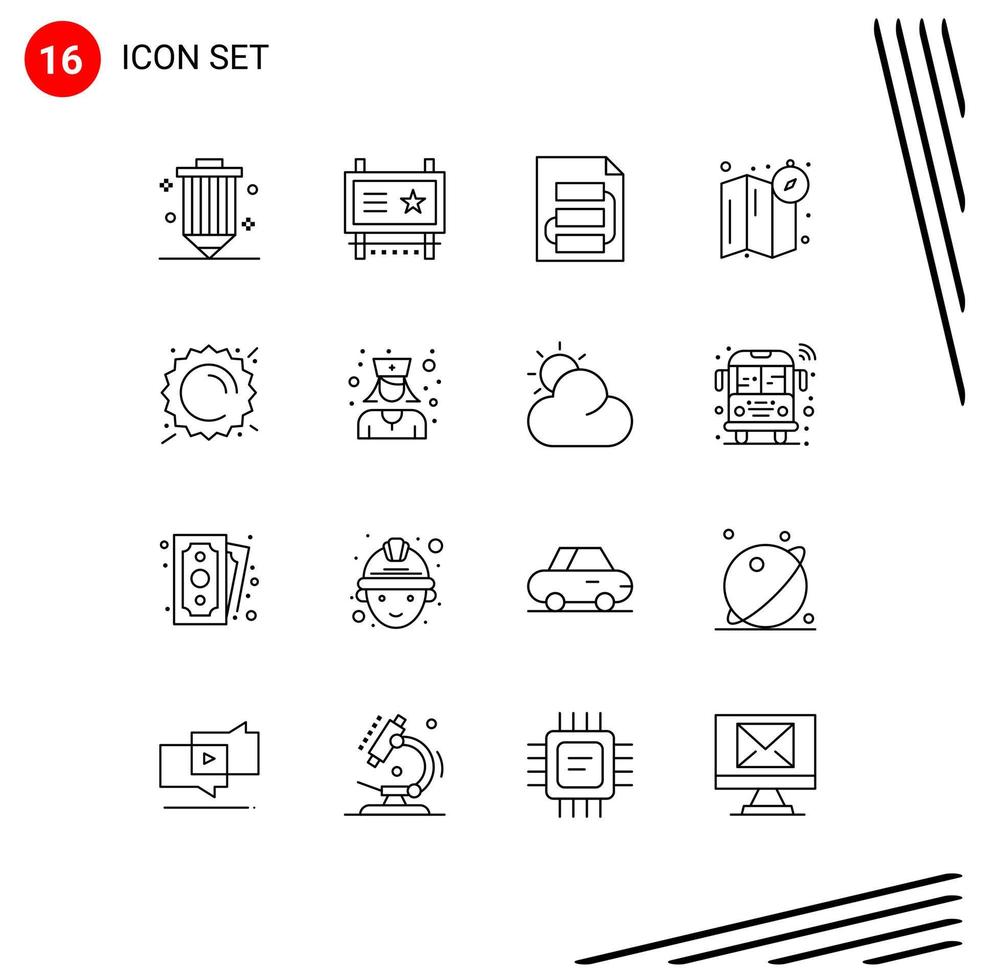 16 User Interface Outline Pack of modern Signs and Symbols of map compass promotion tactic planning Editable Vector Design Elements