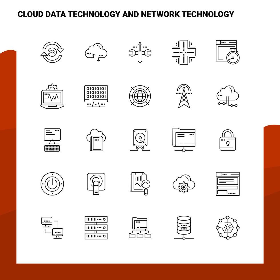 Set of Cloud Data Technology And Network Technology Line Icon set 25 Icons Vector Minimalism Style Design Black Icons Set Linear pictogram pack