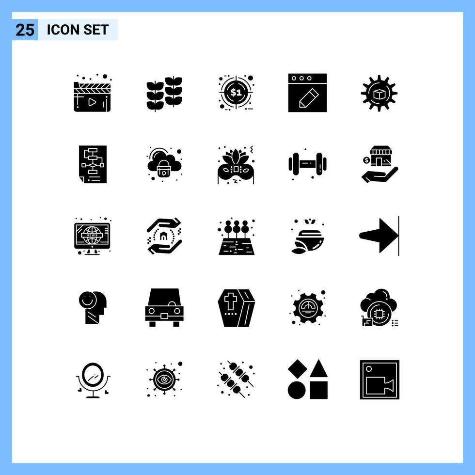 conjunto moderno de 25 pictogramas de glifos sólidos de elementos de diseño vectorial editables de la aplicación mac de descuento slustion vector
