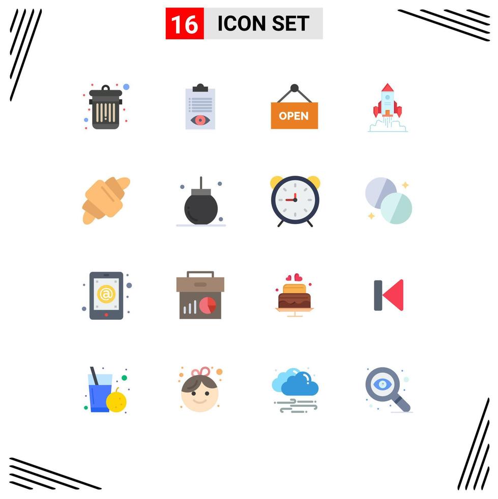 Set of 16 Commercial Flat Colors pack for drink game open launch spaceship Editable Pack of Creative Vector Design Elements