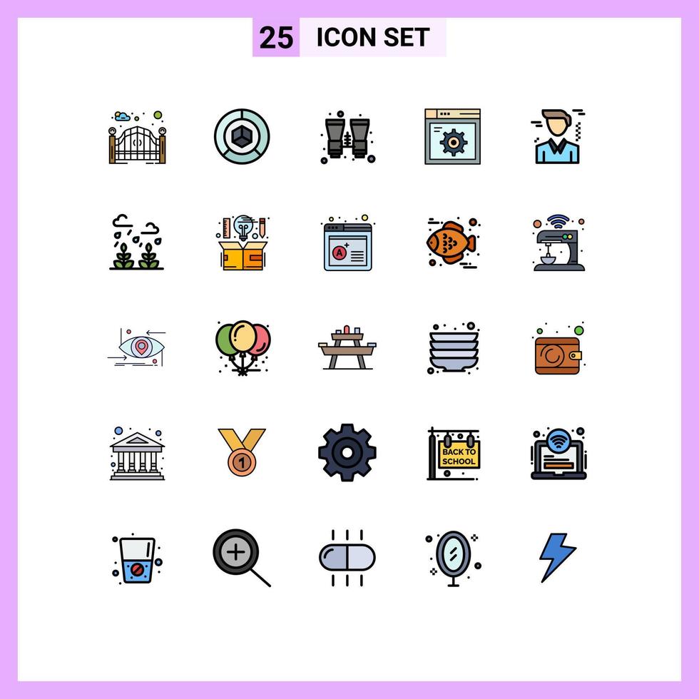 Set of 25 Modern UI Icons Symbols Signs for business gear packing setting travel Editable Vector Design Elements