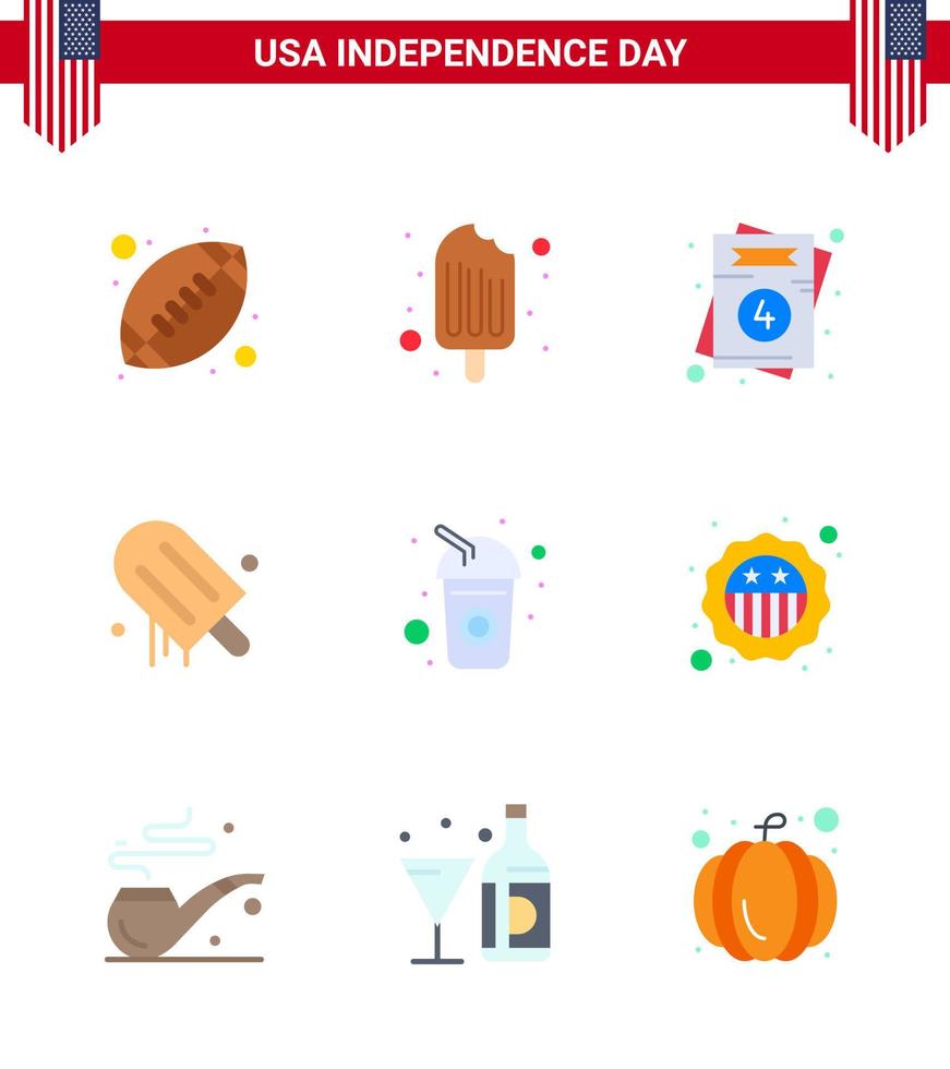 4th July USA Happy Independence Day Icon Symbols Group of 9 Modern Flats of cola usa invitation american icecream Editable USA Day Vector Design Elements