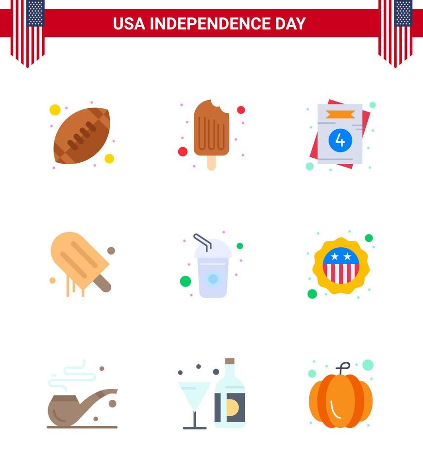 4 de julio estados unidos feliz día de la independencia icono símbolos grupo de 9 pisos modernos de cola usa invitación helado americano editable día de estados unidos elementos de diseño vectorial vector