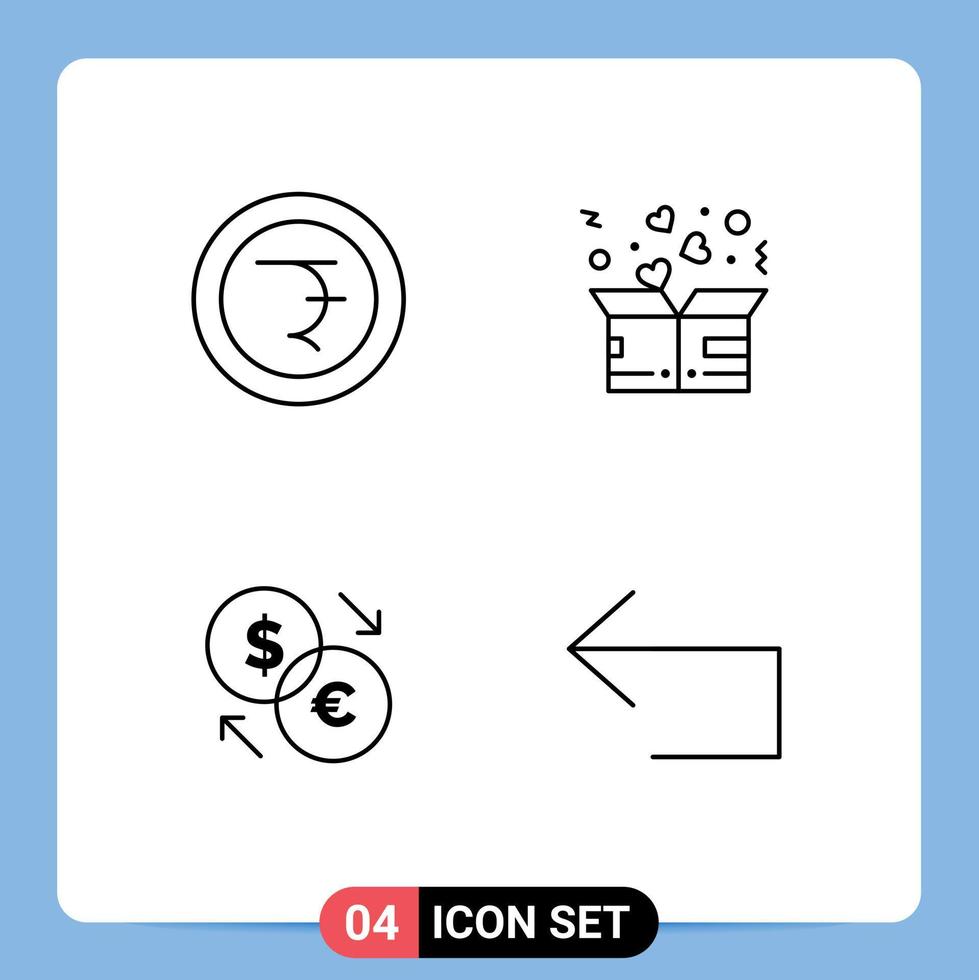 4 Universal Line Signs Symbols of coin currency charity heart dollar Editable Vector Design Elements