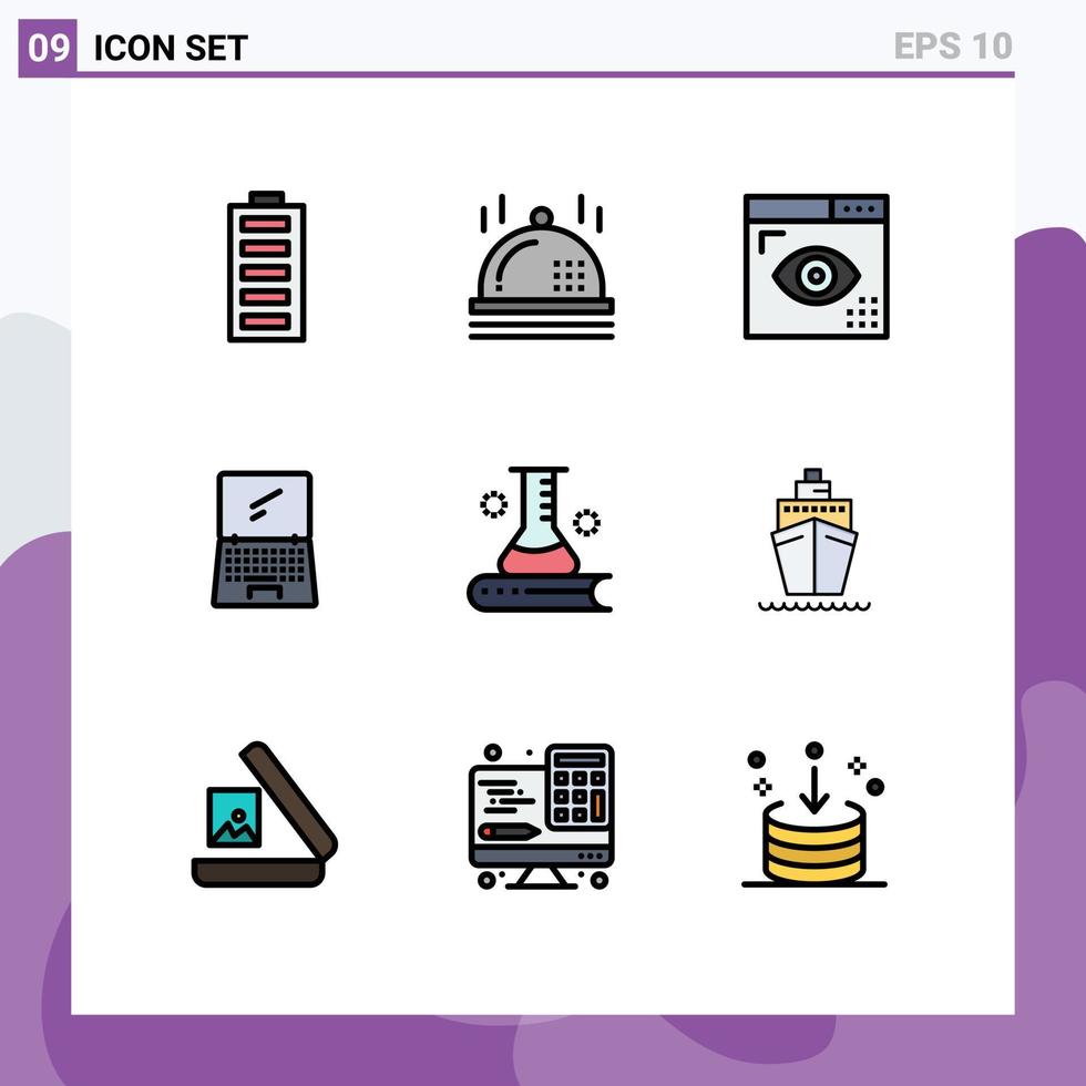 Group of 9 Filledline Flat Colors Signs and Symbols for mobile device coding monitor programing Editable Vector Design Elements