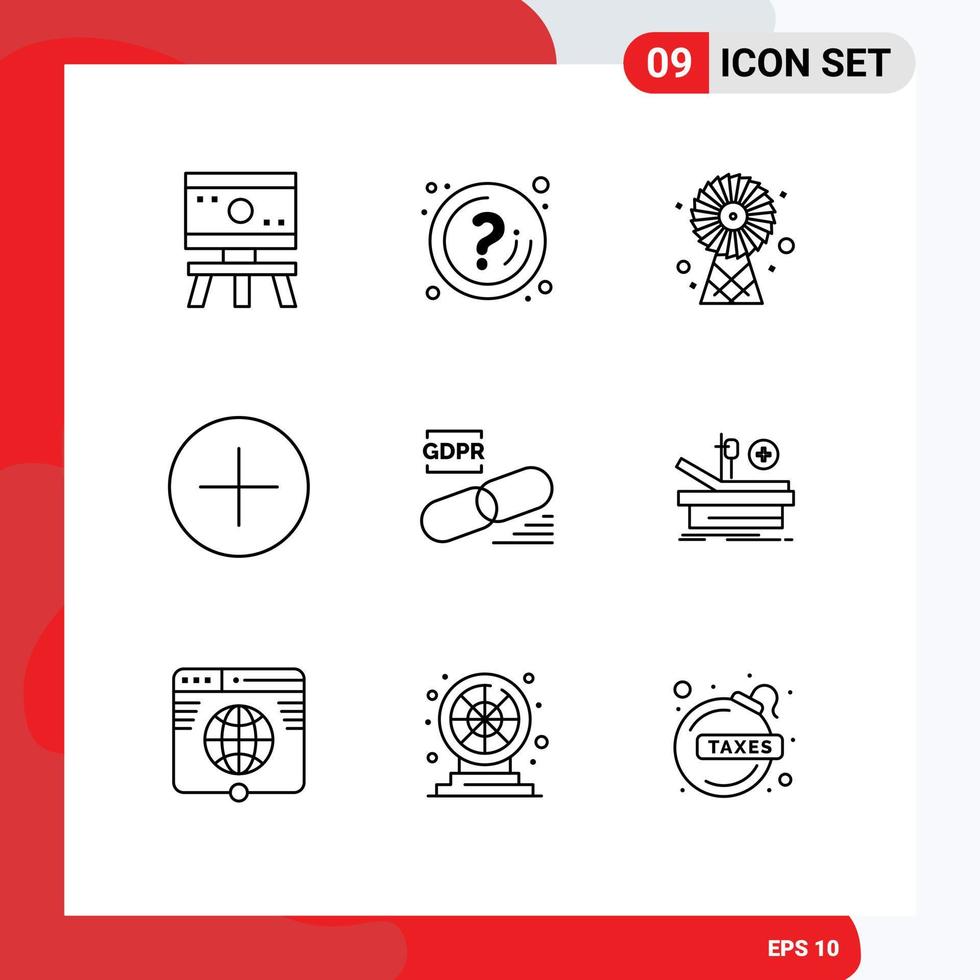 User Interface Pack of 9 Basic Outlines of gdpr new information circle technology Editable Vector Design Elements