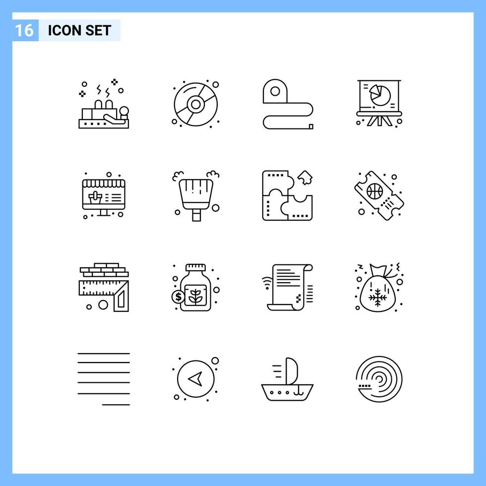 paquete de 16 signos y símbolos de esquemas modernos para medios impresos web, como elementos de diseño de vectores editables de gráficos circulares de construcción de presentaciones de venta