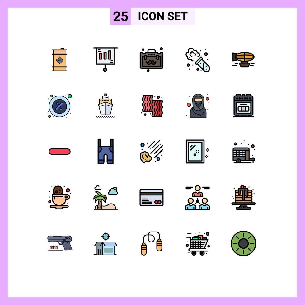 Group of 25 Filled line Flat Colors Signs and Symbols for balloon air briefcase laboratory chemistry Editable Vector Design Elements