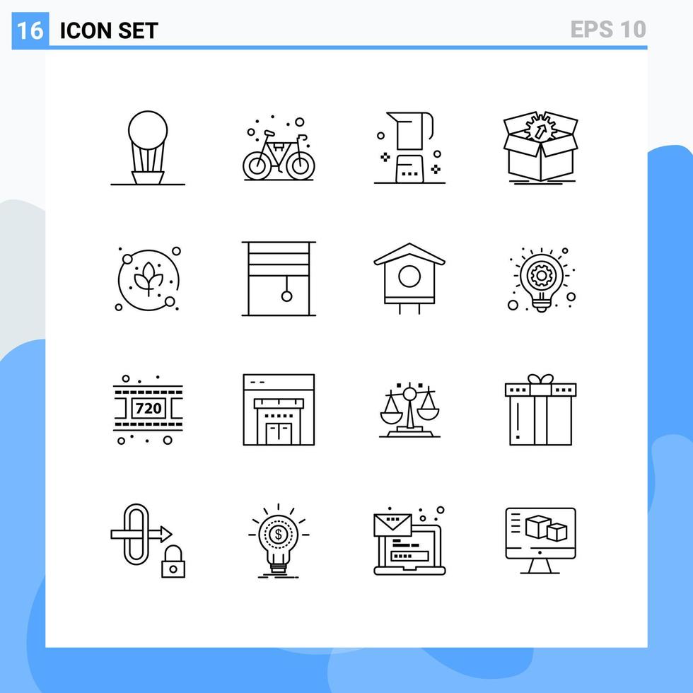 Pictogram Set of 16 Simple Outlines of leaf progress coffee productivity upload Editable Vector Design Elements
