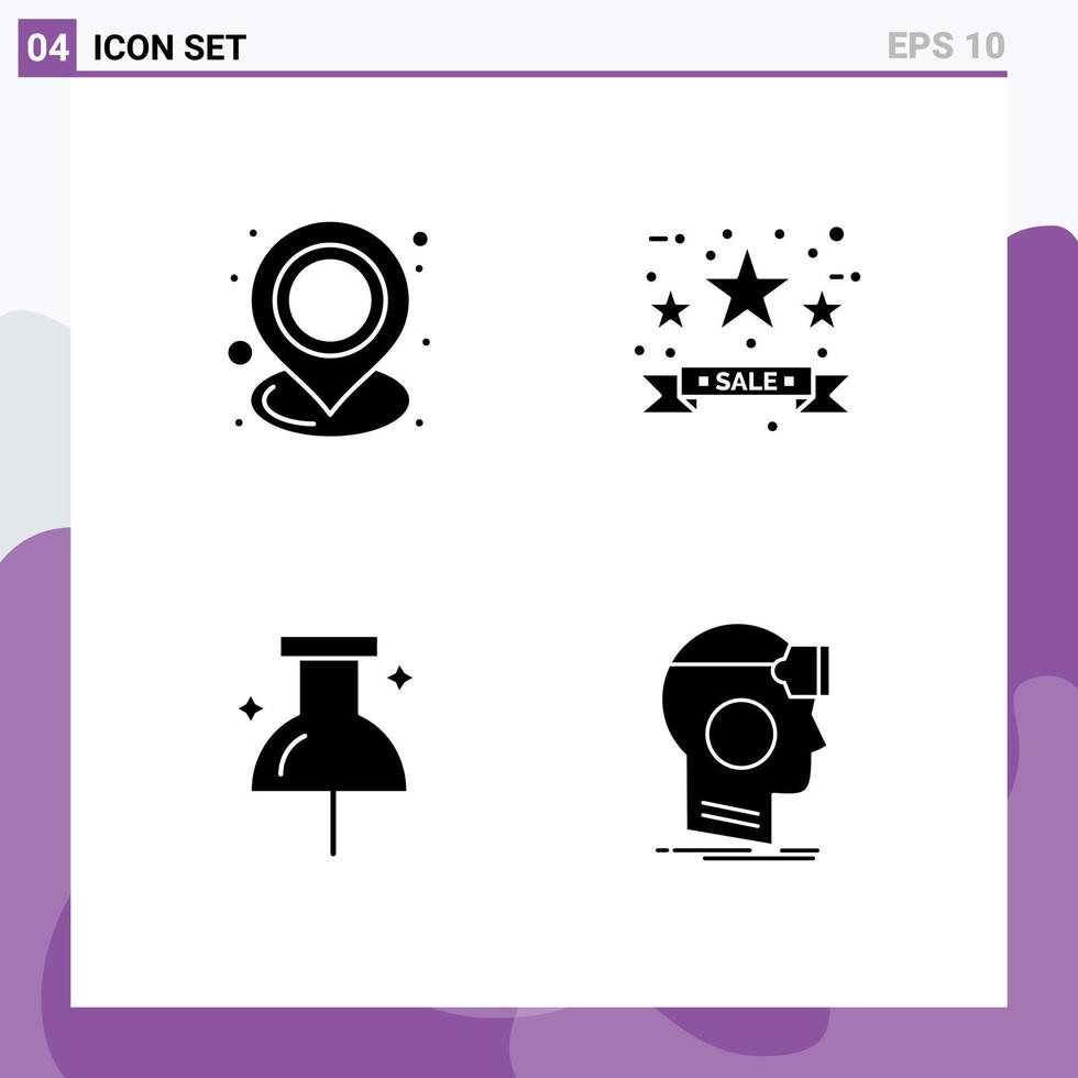 4 Thematic Vector Solid Glyphs and Editable Symbols of holder location place commerce pin Editable Vector Design Elements