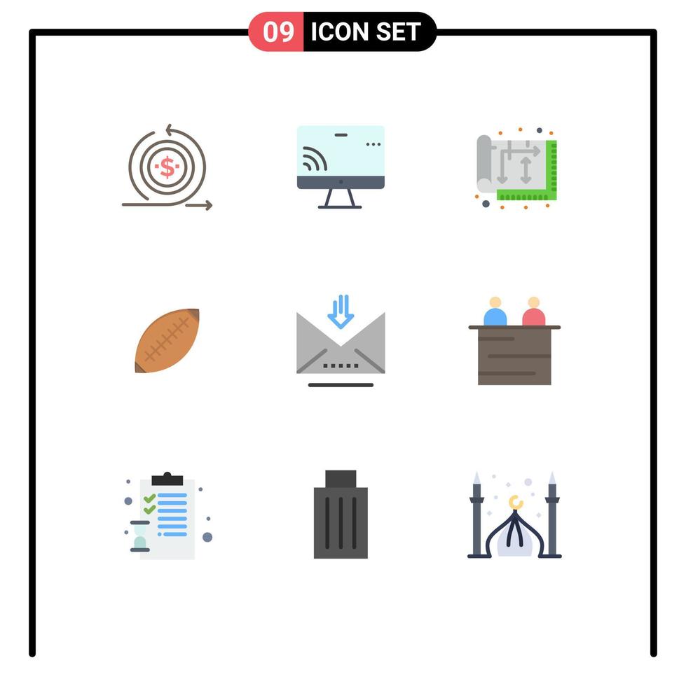 Pack of 9 creative Flat Colors of rugby australia wifi afl house Editable Vector Design Elements
