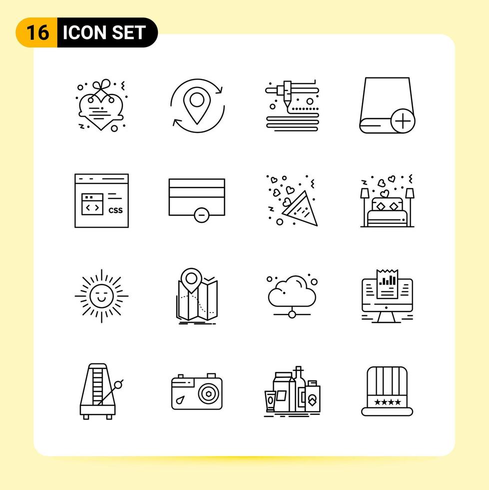 16 iconos creativos para el diseño moderno de sitios web y aplicaciones móviles receptivas 16 signos de símbolos de contorno sobre fondo blanco paquete de 16 iconos fondo de vector de icono negro creativo