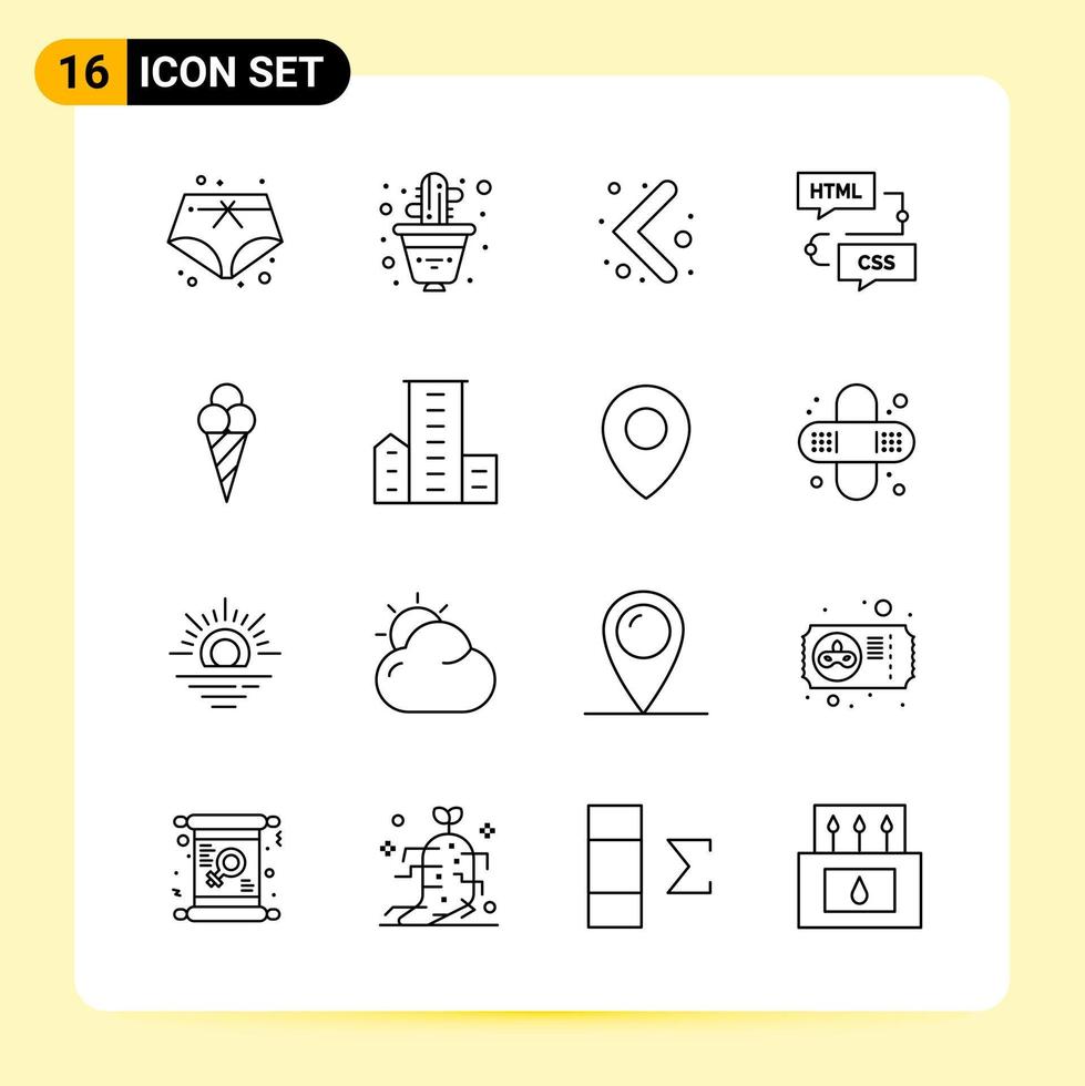 16 iconos creativos para el diseño moderno de sitios web y aplicaciones móviles receptivas 16 signos de símbolos de contorno sobre fondo blanco paquete de 16 iconos fondo de vector de icono negro creativo