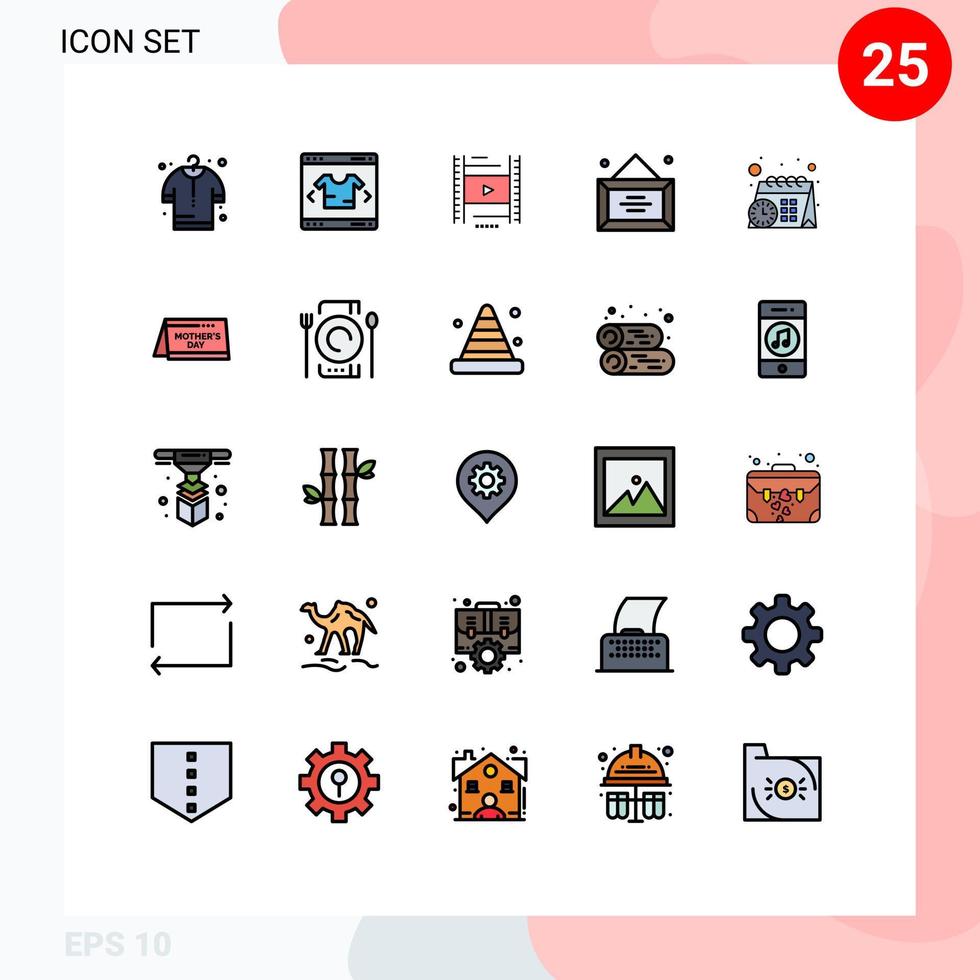 Pack of 25 Modern Filled line Flat Colors Signs and Symbols for Web Print Media such as time calendar lession office desk Editable Vector Design Elements