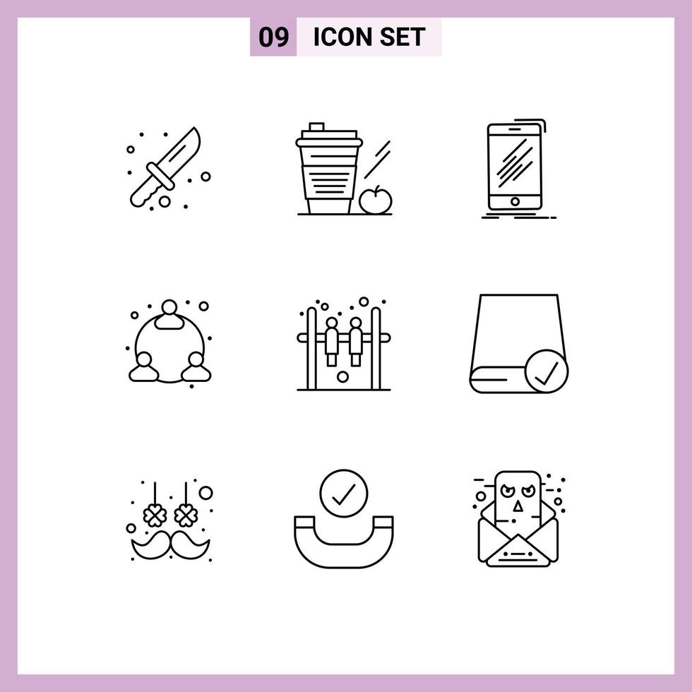 Set of 9 Commercial Outlines pack for bar user glass web smartphone Editable Vector Design Elements