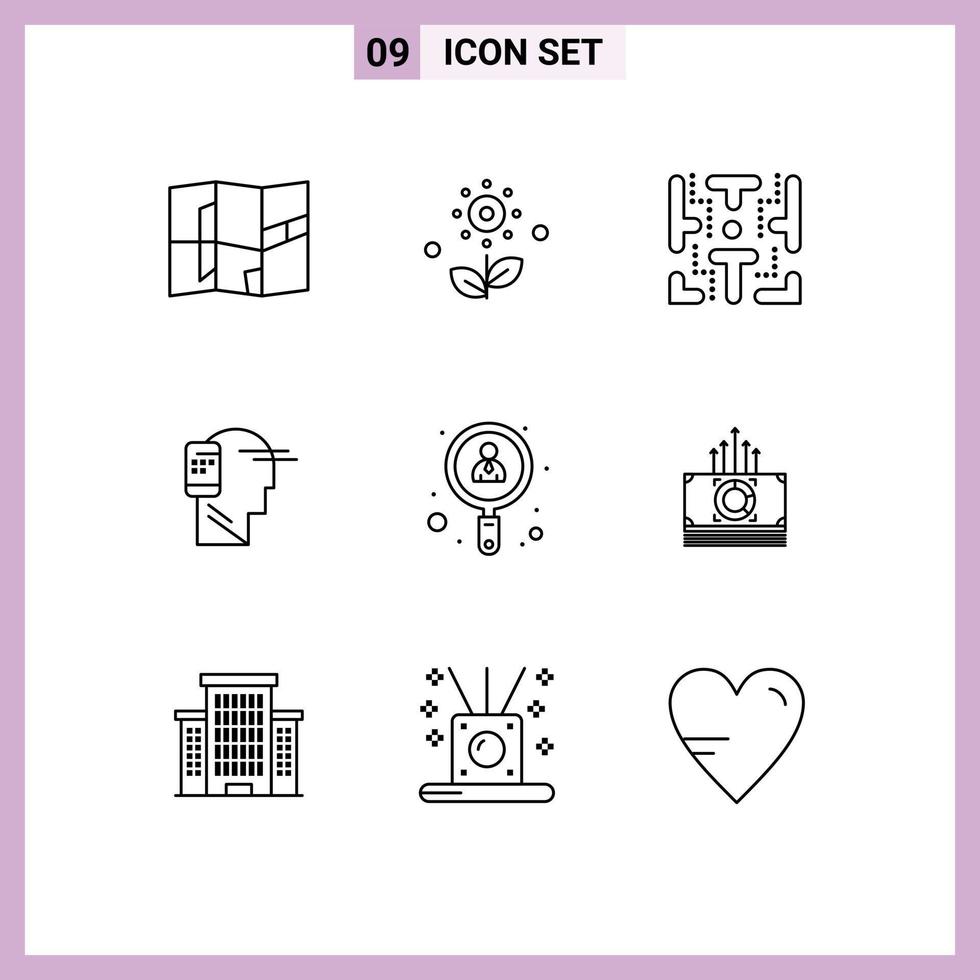 paquete de iconos de vector de stock de 9 signos y símbolos de línea para buscar movilidad diversión móvil conectado elementos de diseño de vector editables