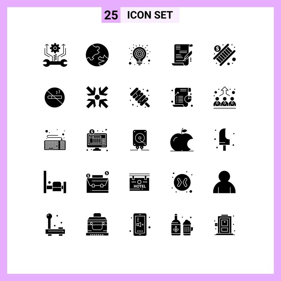Pictogram Set of 25 Simple Solid Glyphs of stair economy idea banking business Editable Vector Design Elements