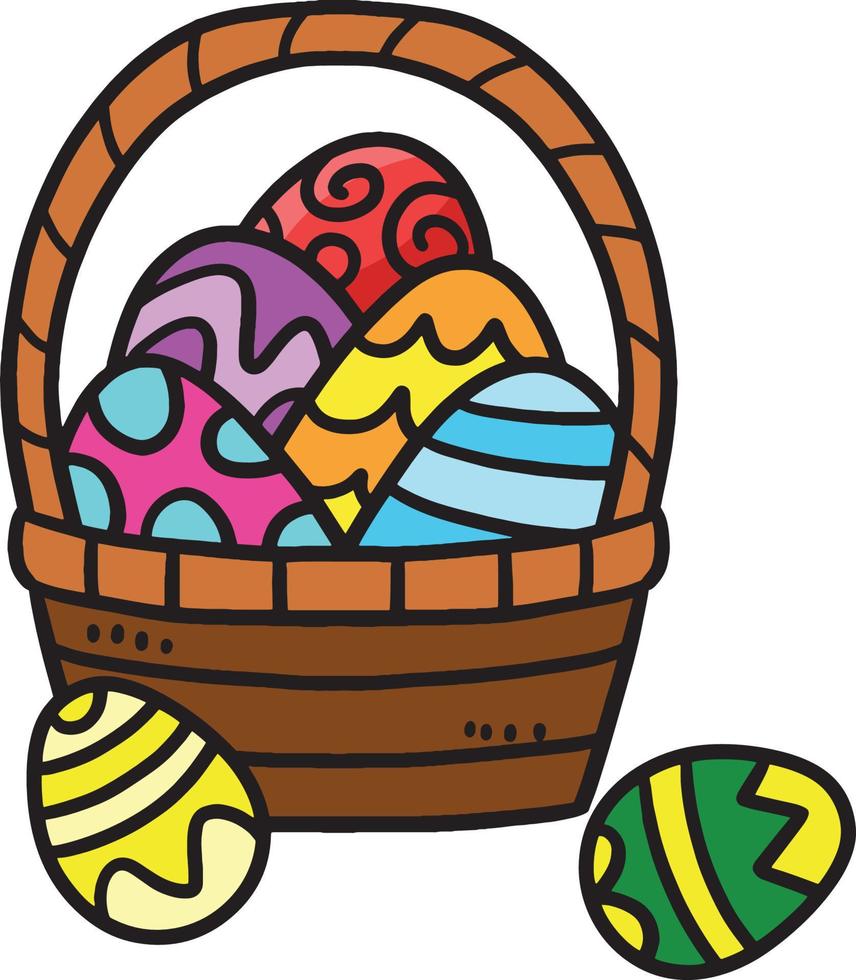 Easter Egg Basket Cartoon Colored Clipart vector