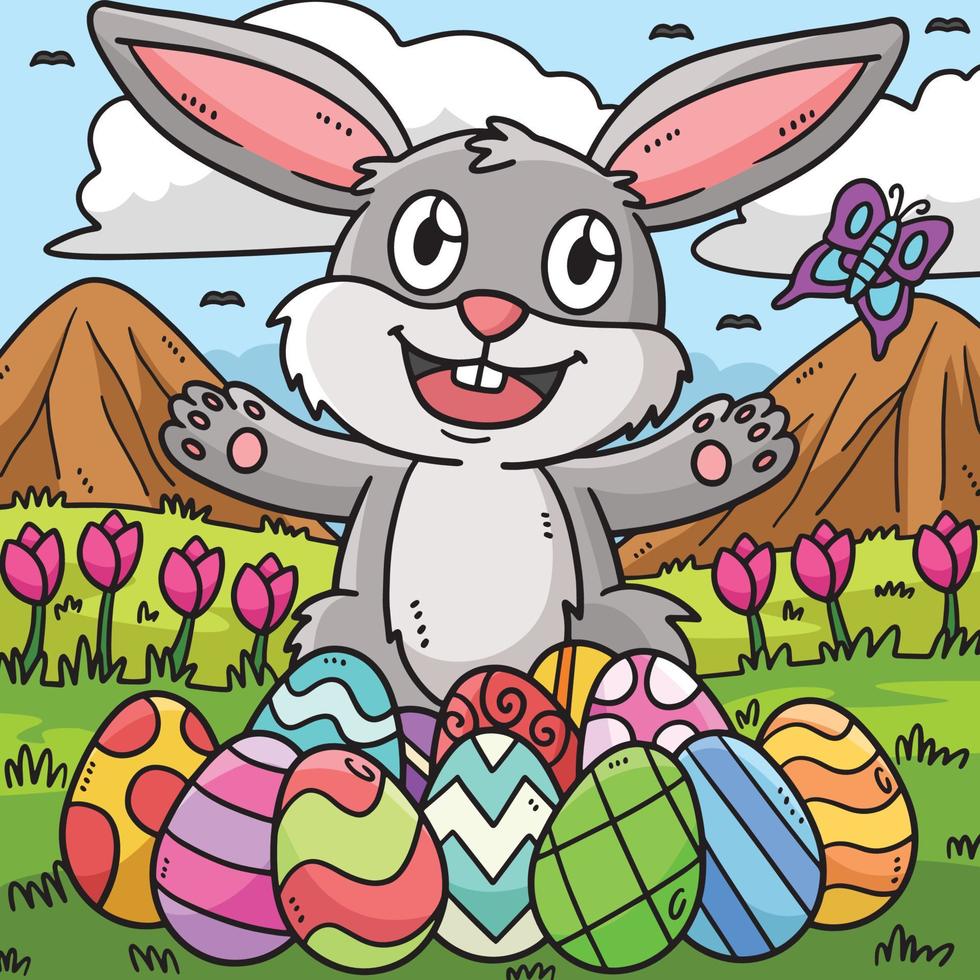 Bunny with Easter Egg Colored Cartoon Illustration vector