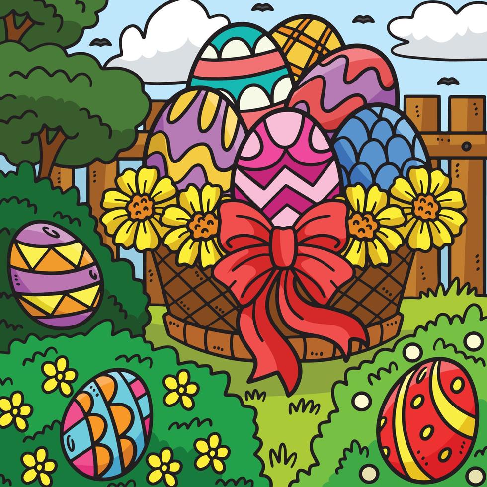 Easter Egg Baske Colored Cartoon Illustration vector