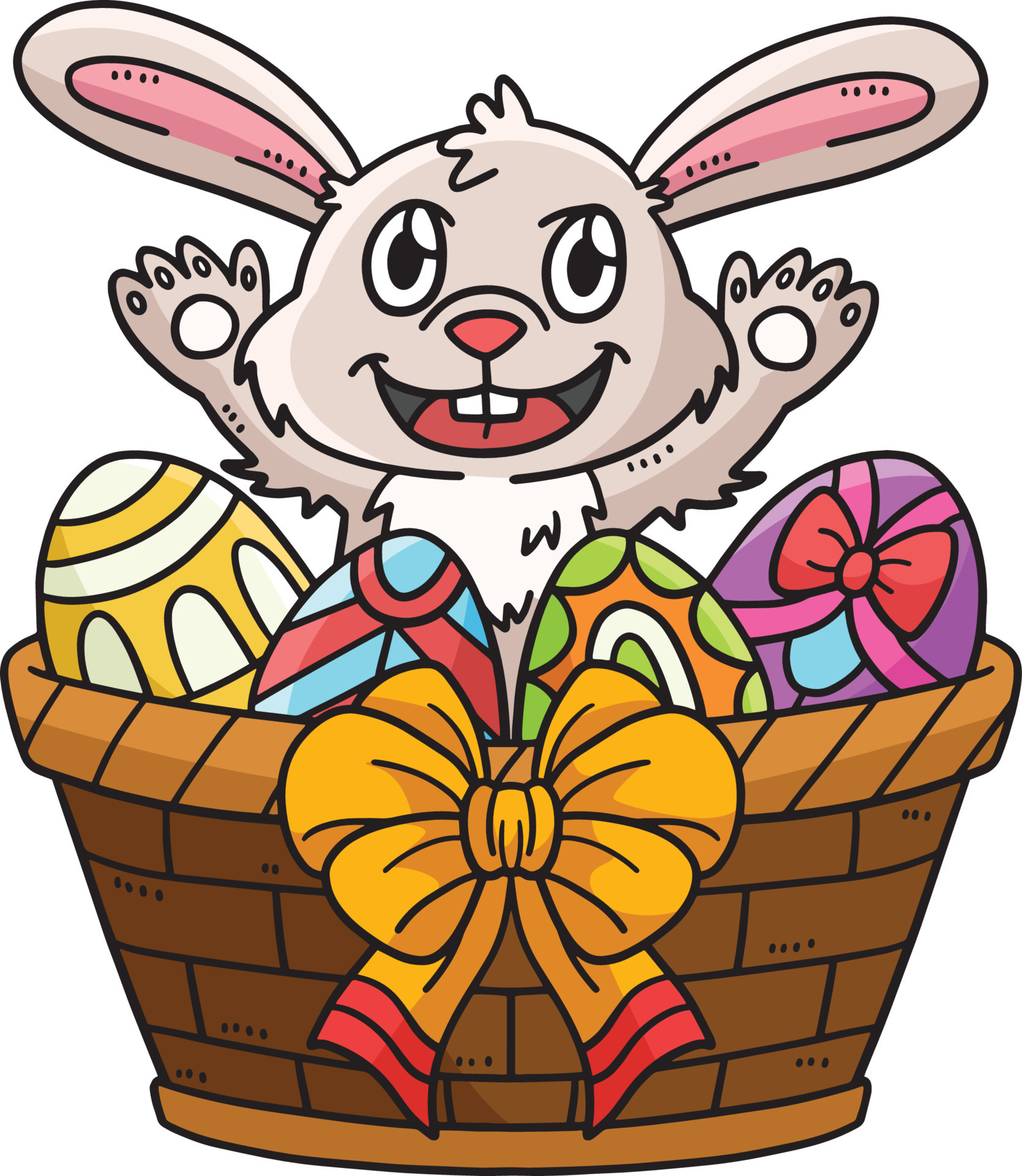 Bunny Easter Eggs in the Basket Cartoon Clipart 14739785 Vector Art at