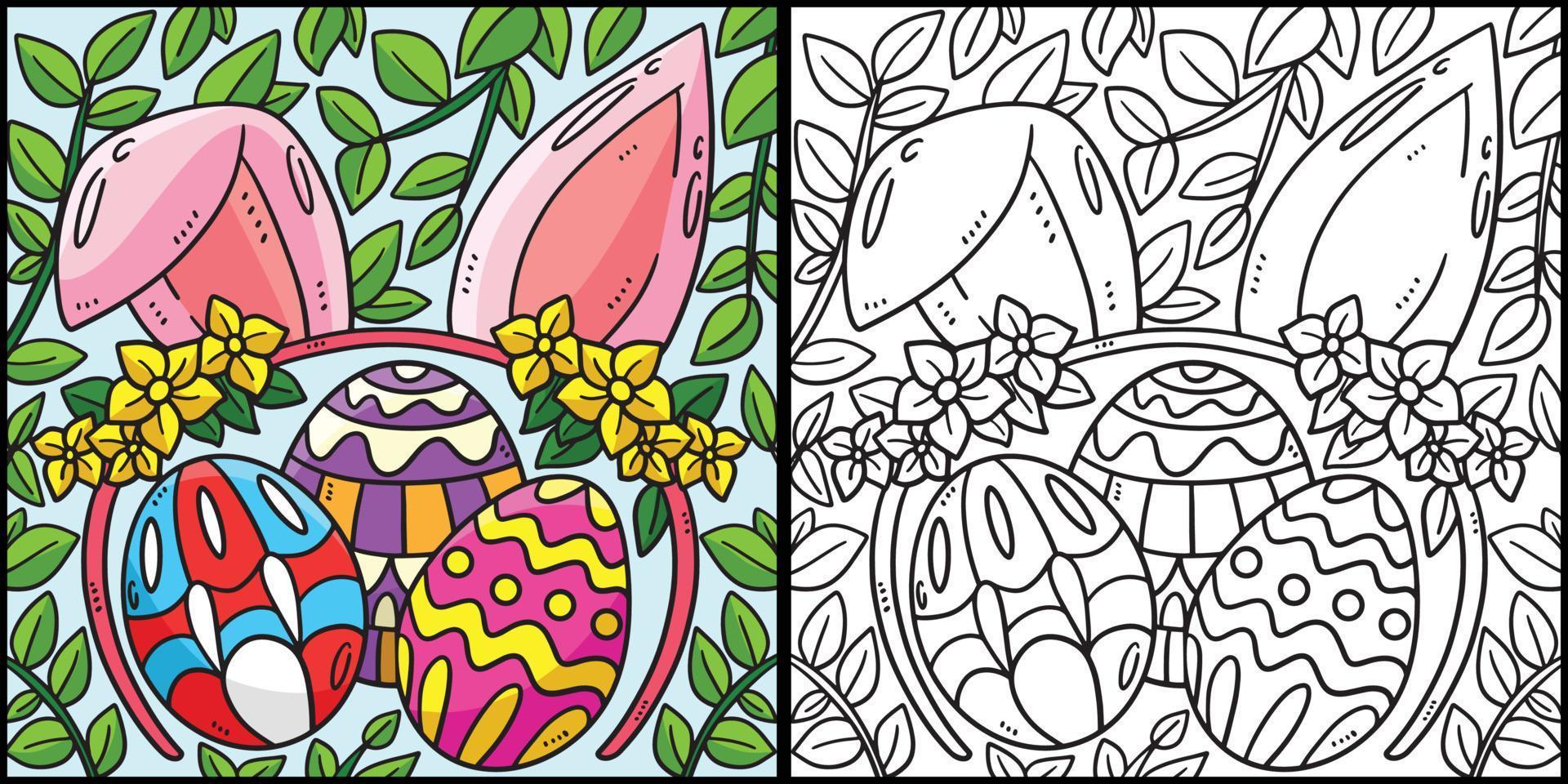 Easter Eggs Bunny Headband Coloring Illustration vector