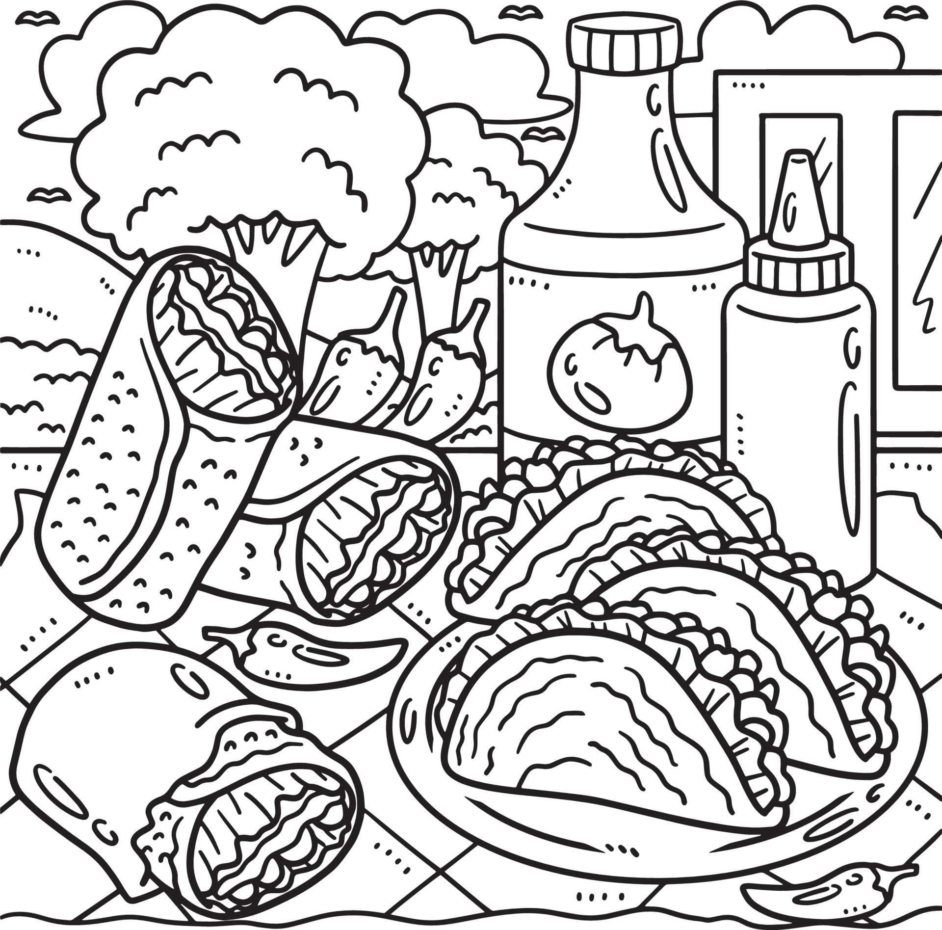 Cinco de Mayo Tacos and Burrito Coloring Page 14739791 Vector Art at