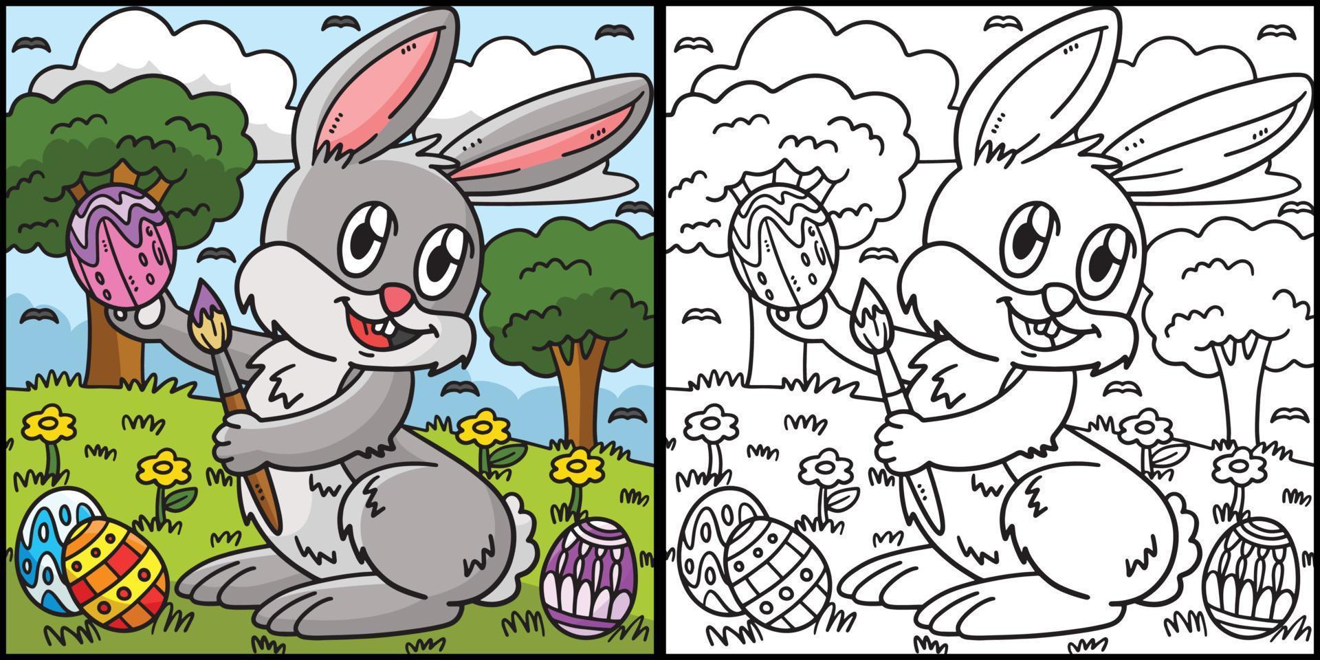 conejito pintando huevo de pascua para colorear ilustración vector