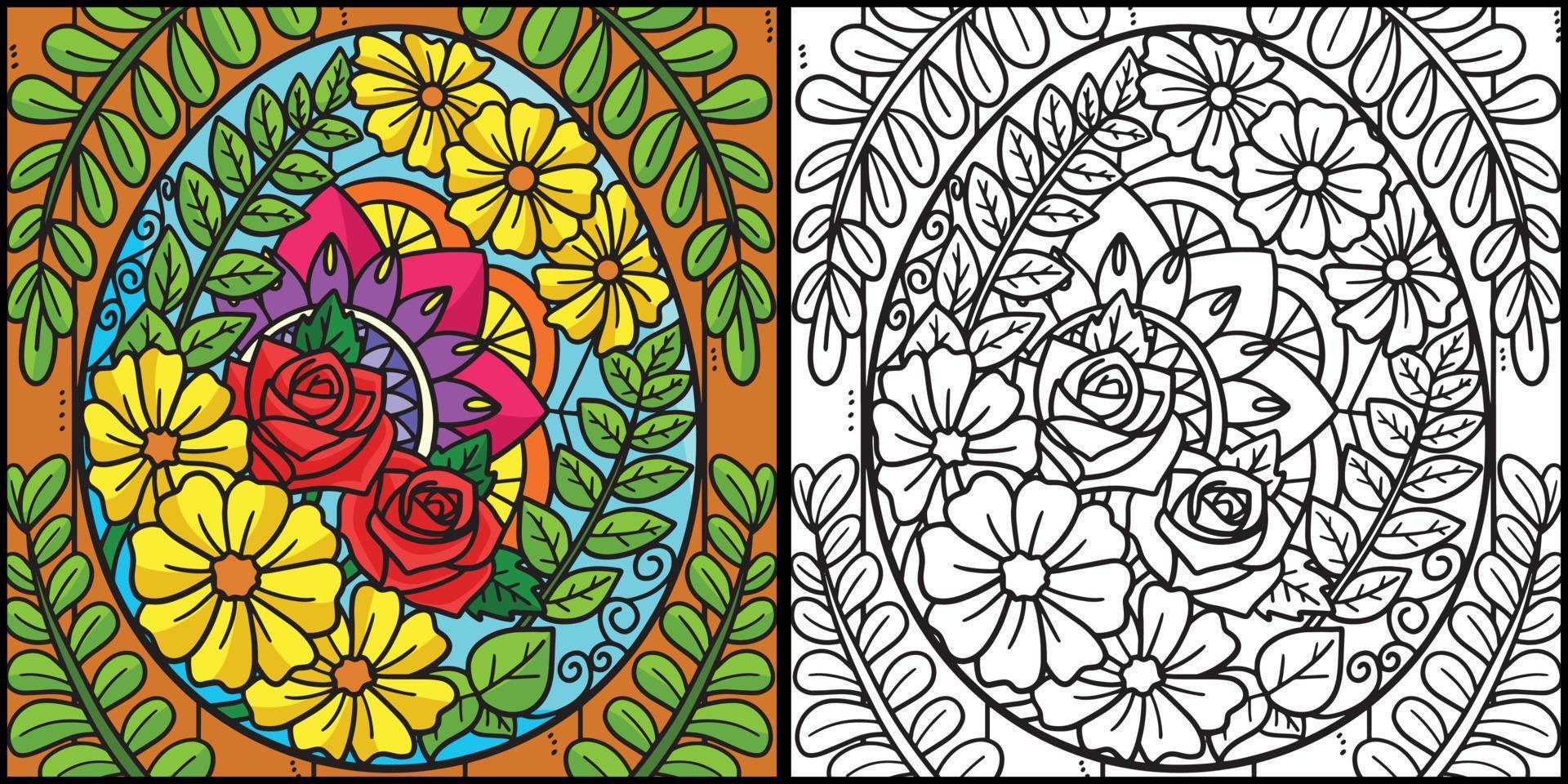 ilustración de página para colorear de huevo de pascua floral vector