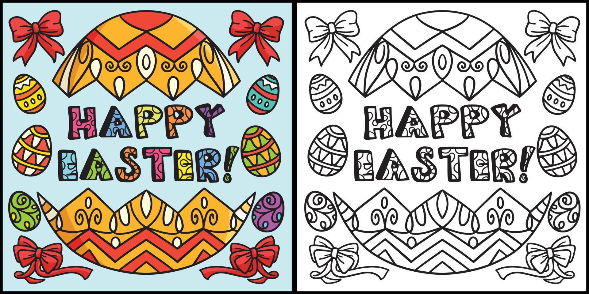 Happy Easter Coloring Page Colored Illustration vector