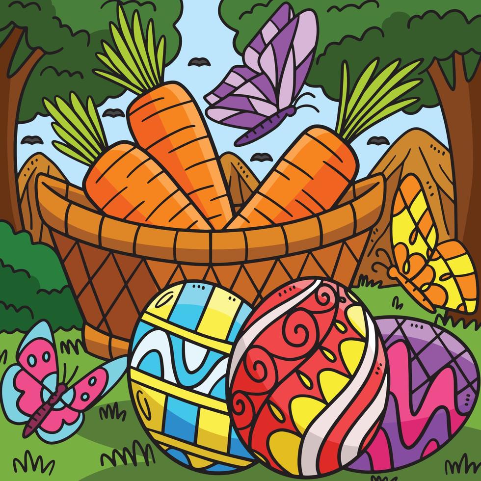 Easter Eggs And Carrots Colored Cartoon vector