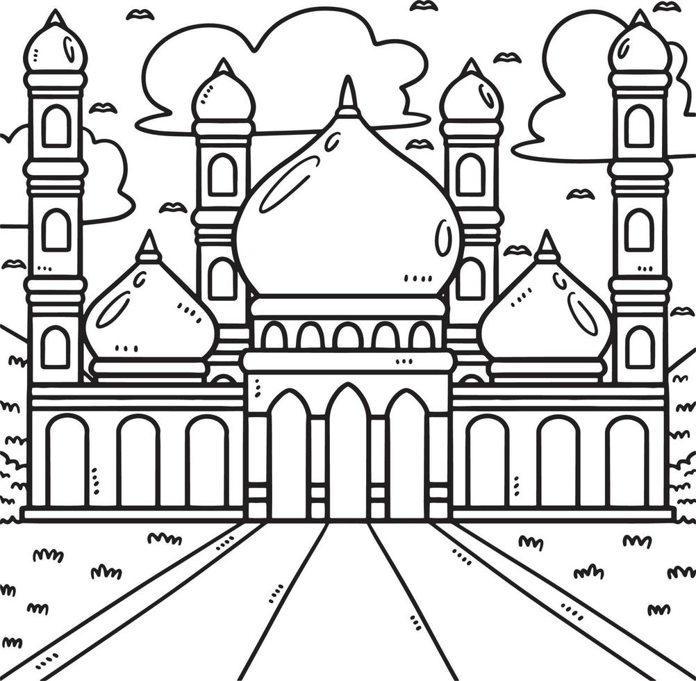 Mezquita de Ramadán para colorear para niños vector