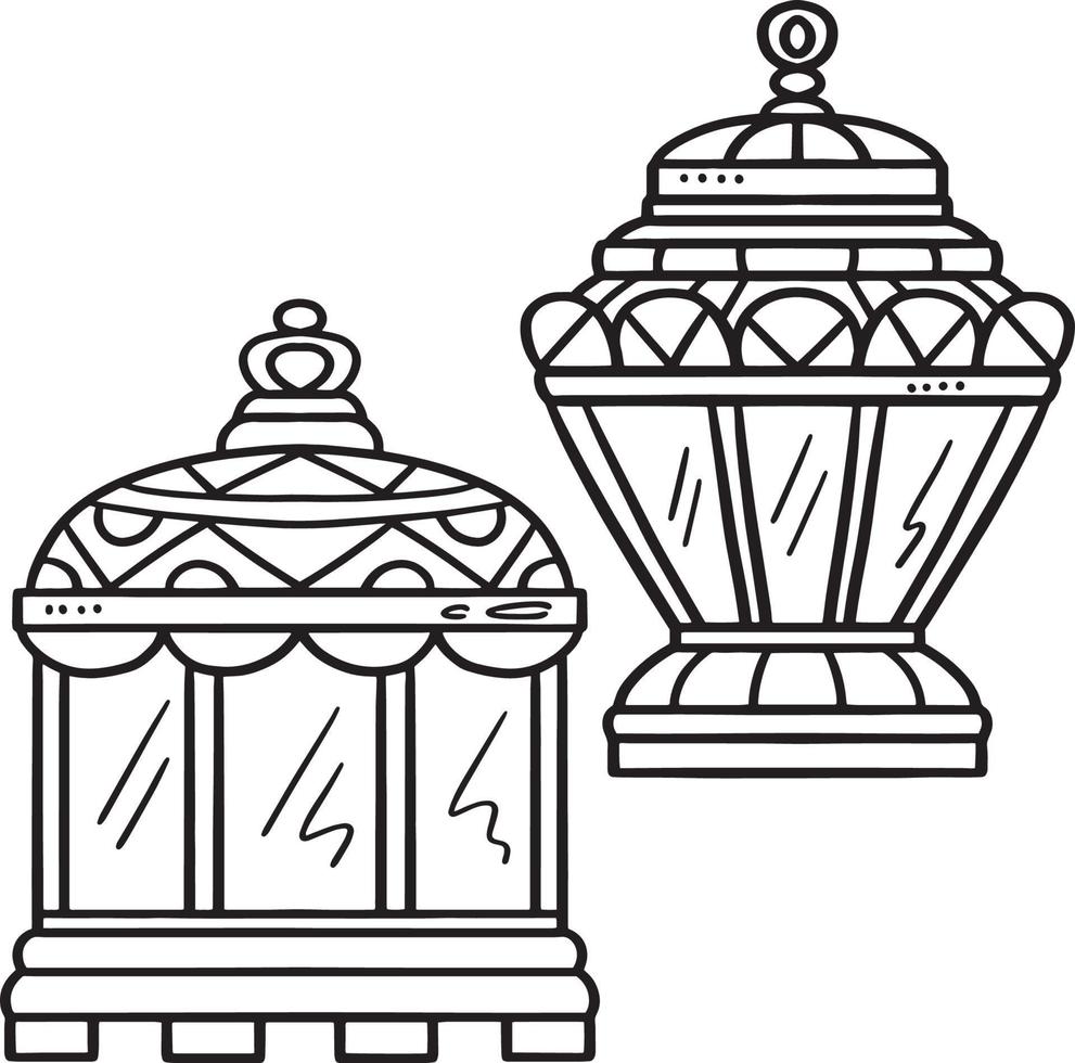 Ramadan Lantern Isolated Coloring Page for Kids vector