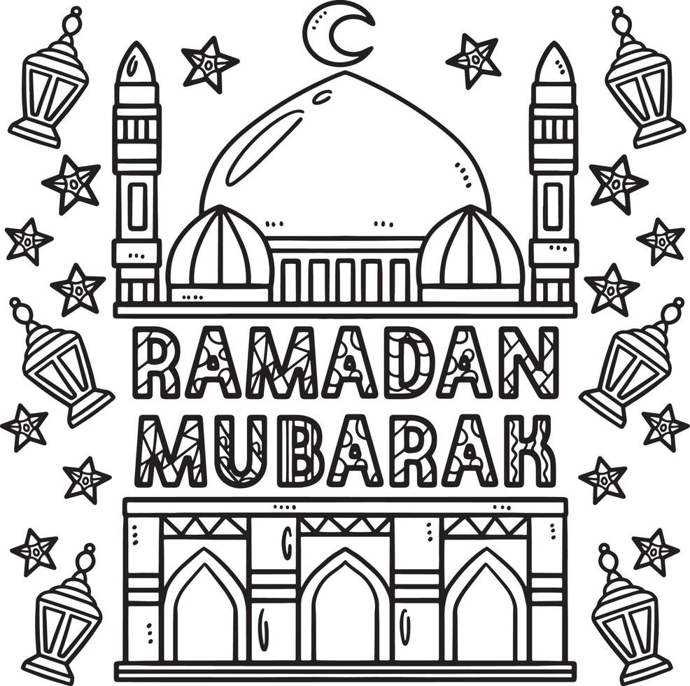 ramadan mubarak página para colorear para niños vector