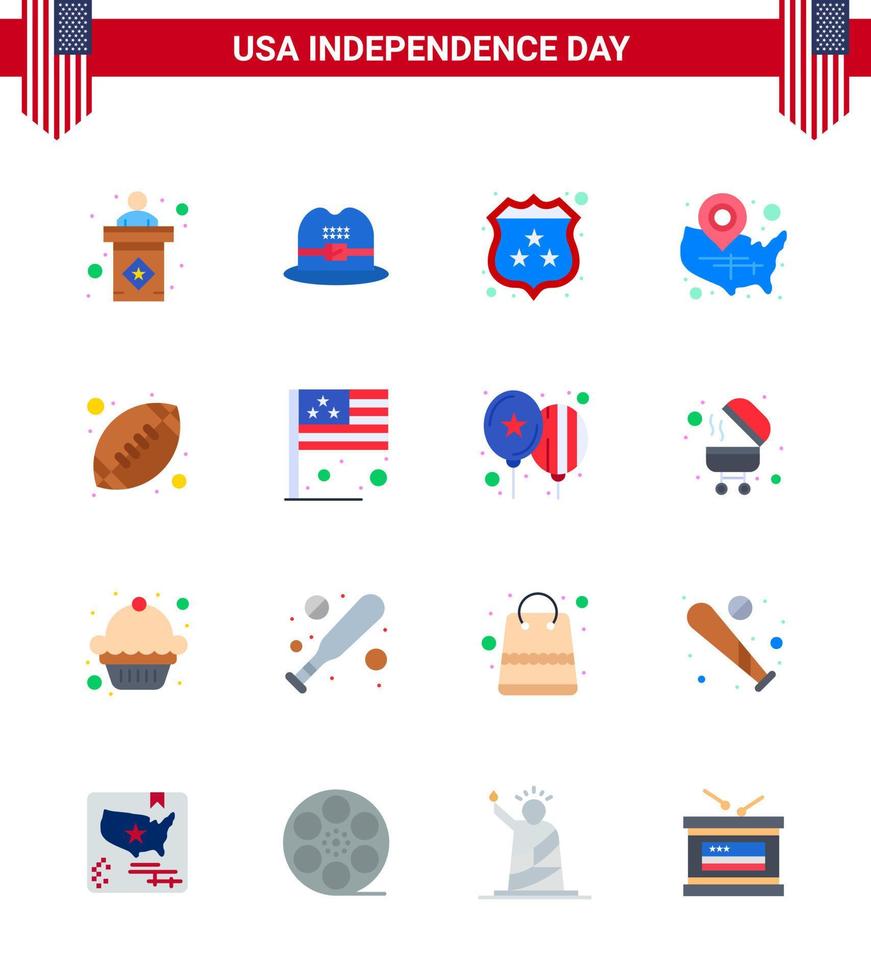 4th July USA Happy Independence Day Icon Symbols Group of 16 Modern Flats of rugby location pin security wisconsin states Editable USA Day Vector Design Elements