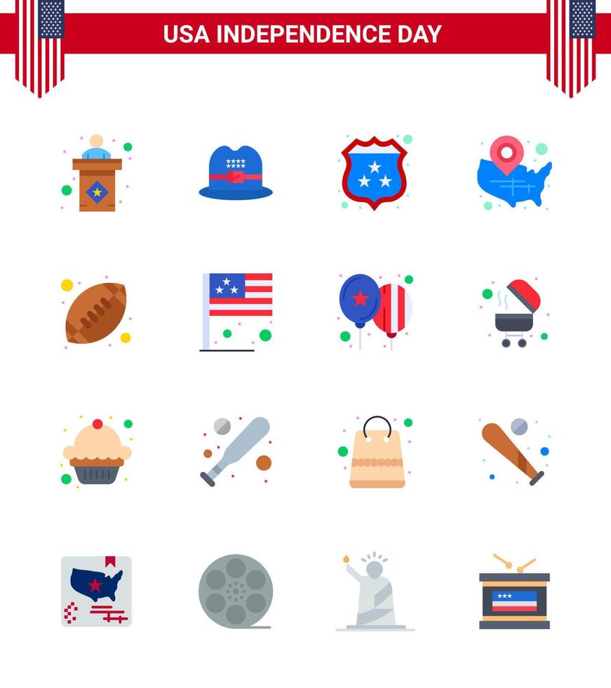 4 de julio estados unidos feliz día de la independencia icono símbolos grupo de 16 pisos modernos de rugby ubicación pin seguridad estados de wisconsin editable día de estados unidos elementos de diseño vectorial vector