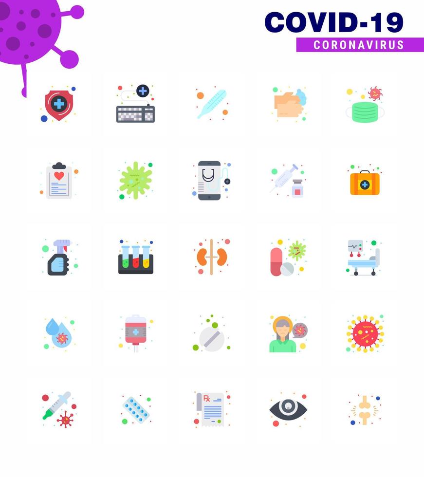 iconos de conciencia de coronavirus 25 icono de color plano relacionado con la gripe del virus de la corona, como lavado de cara, lavado de manos, coronavirus viral 2019nov, elementos de diseño de vectores de enfermedades