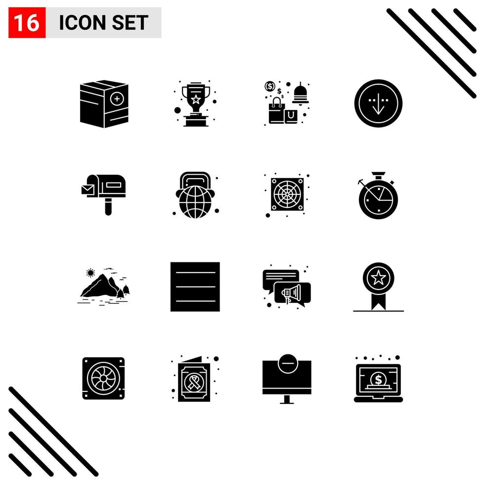 16 Thematic Vector Solid Glyphs and Editable Symbols of import down star direction savings Editable Vector Design Elements