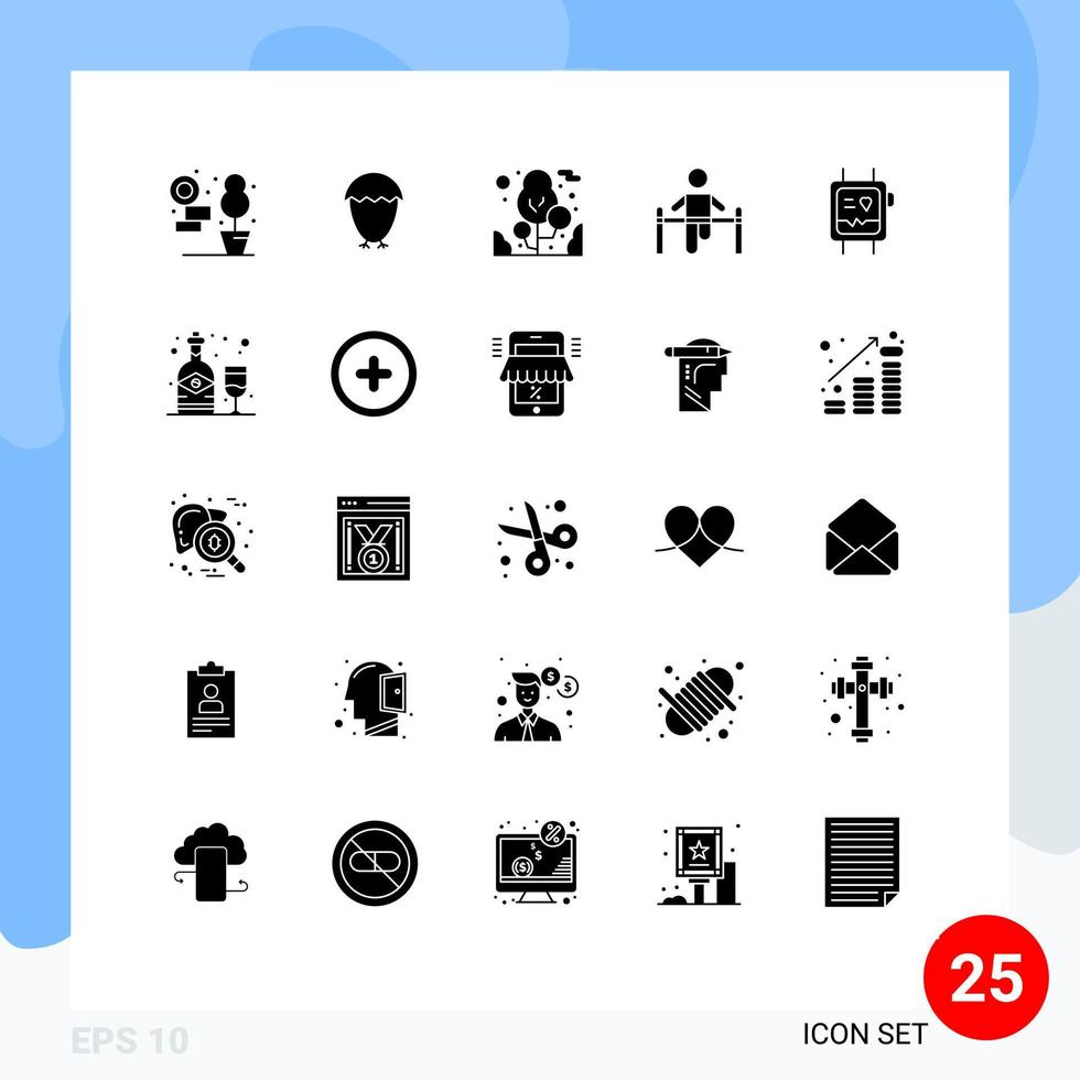 Modern Set of 25 Solid Glyphs and symbols such as monitor fit band tree man gymnastic Editable Vector Design Elements