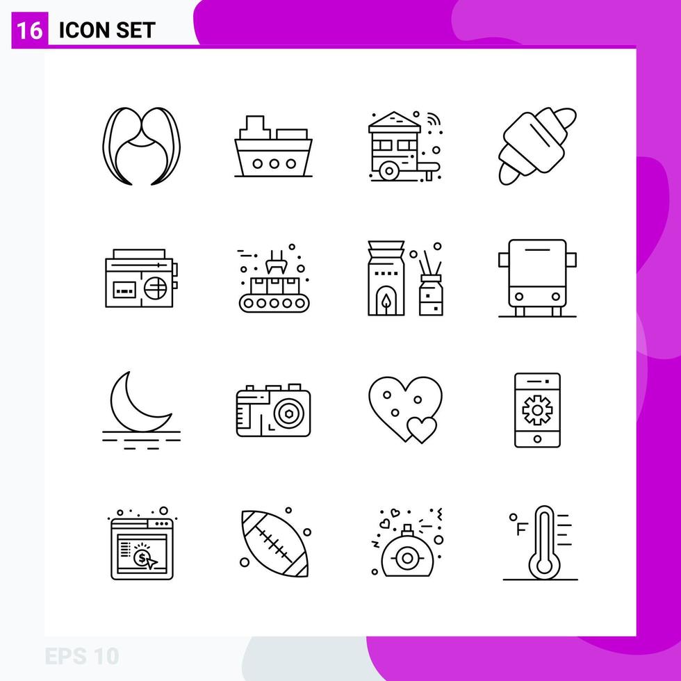 paquete de conjunto de iconos de línea de 16 iconos de contorno aislados en fondo blanco para impresión web y fondo de vector de icono negro creativo móvil