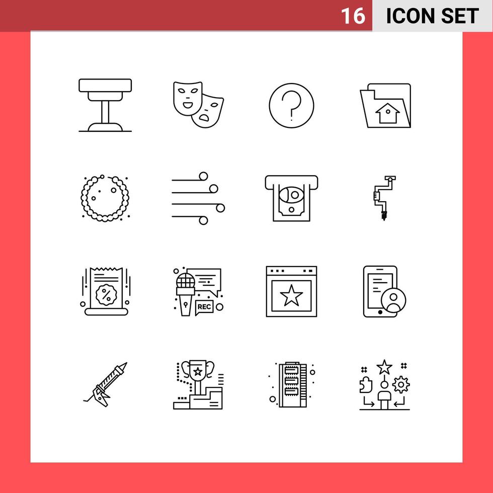 16 Universal Outlines Set for Web and Mobile Applications bracelet setting mardi gras file mark Editable Vector Design Elements