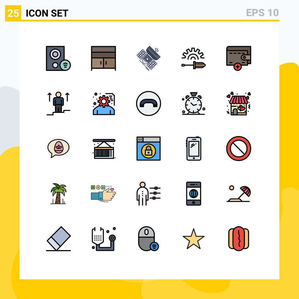 User Interface Pack of 25 Basic Filled line Flat Colors of tool driver interior screw driver satellite Editable Vector Design Elements