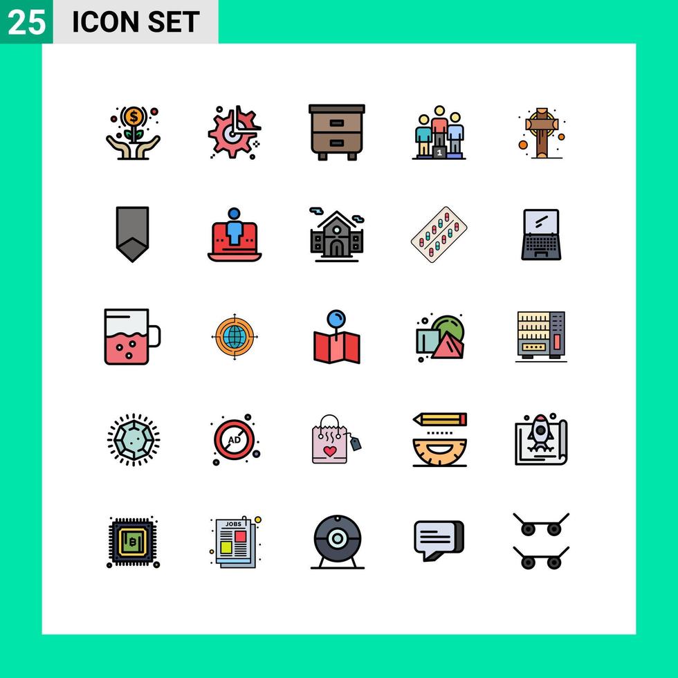Pack of 25 creative Filled line Flat Colors of winners pedestal break winners furniture Editable Vector Design Elements