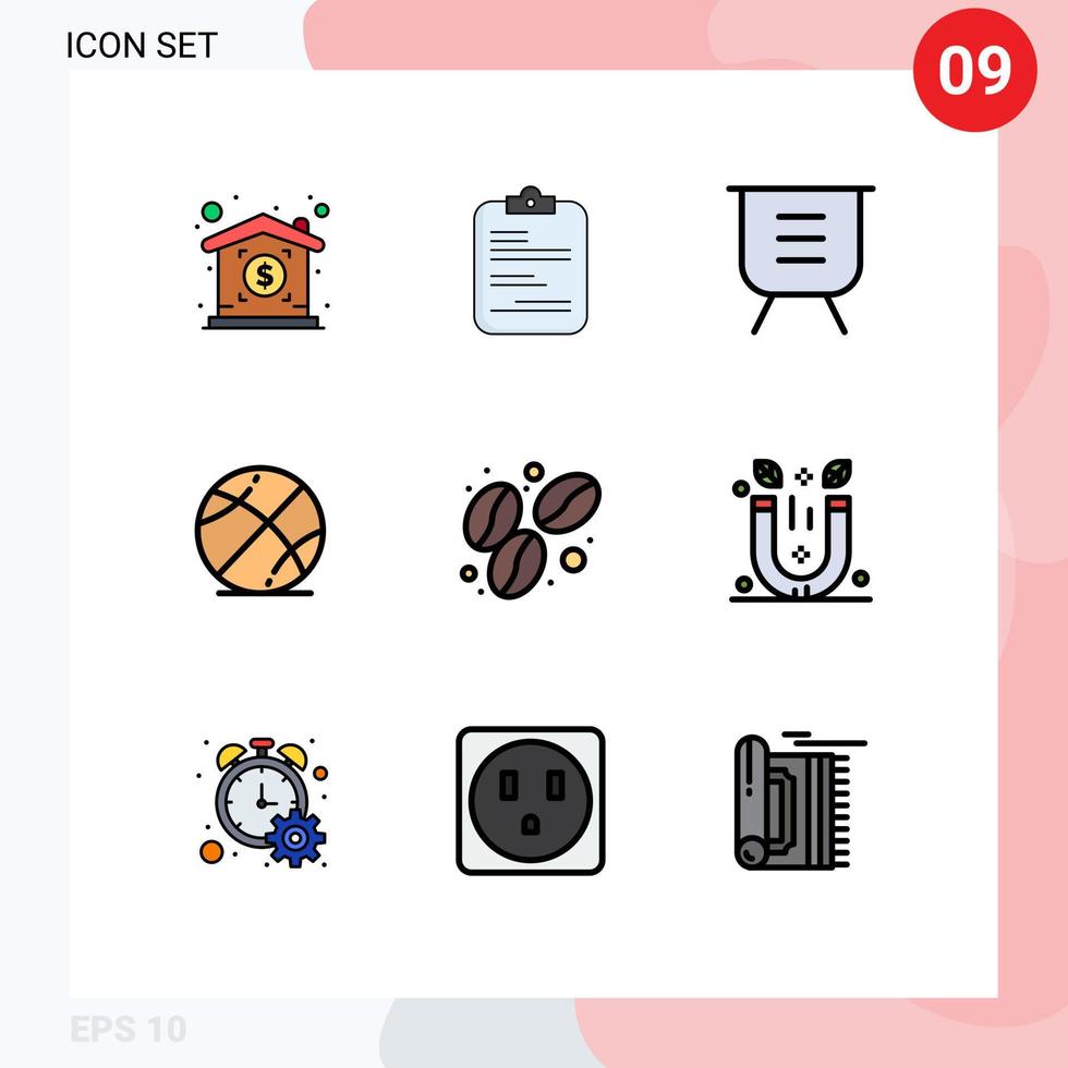 Stock Vector Icon Pack of 9 Line Signs and Symbols for bean game board ball remove Editable Vector Design Elements
