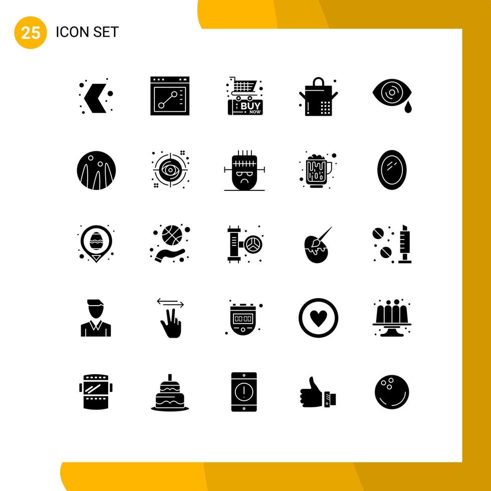 25 User Interface Solid Glyph Pack of modern Signs and Symbols of hair conditioning eye black friday drops food Editable Vector Design Elements