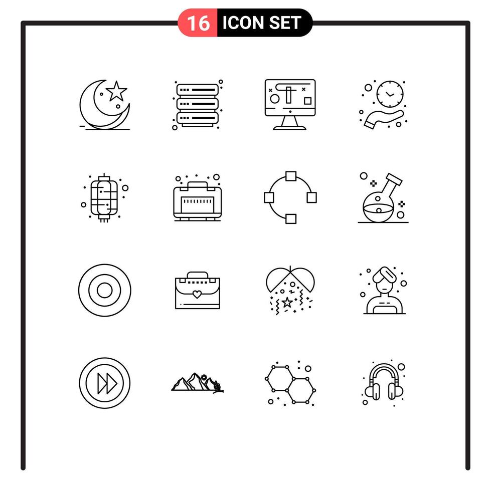Stock Vector Icon Pack of 16 Line Signs and Symbols for chinese time computer hold clock Editable Vector Design Elements
