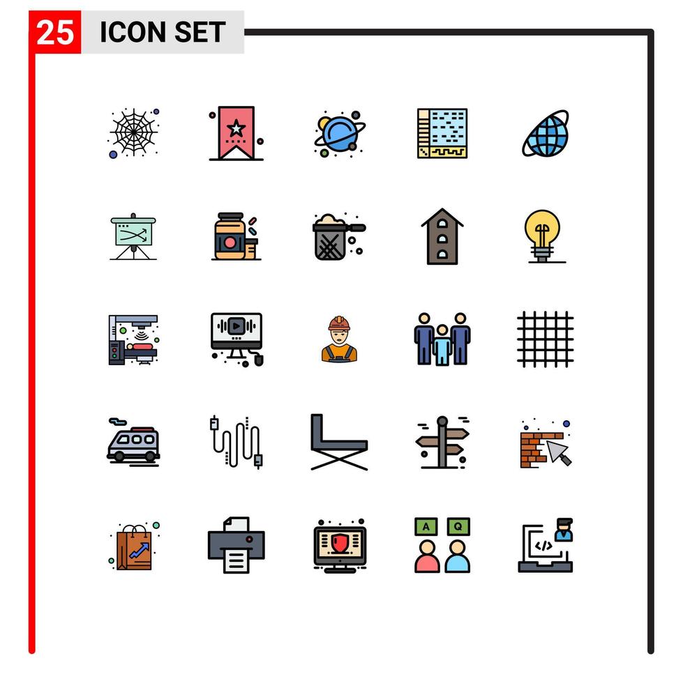 25 Thematic Vector Filled line Flat Colors and Editable Symbols of globe computer physics audio ableton Editable Vector Design Elements