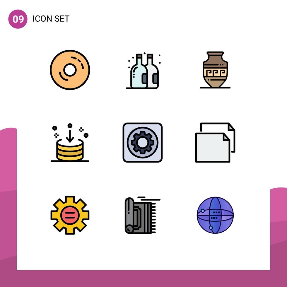 9 Universal Filledline Flat Color Signs Symbols of gear import amphora download direction Editable Vector Design Elements