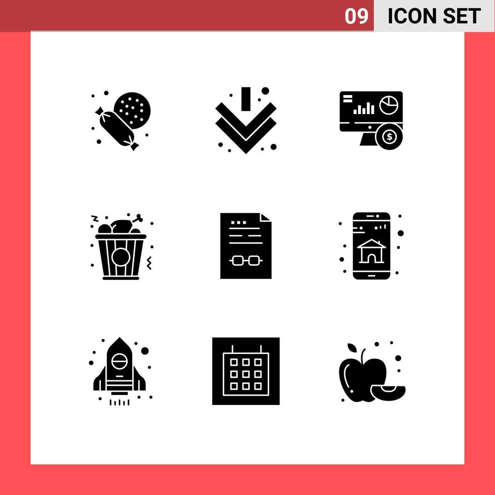 Solid Glyph Pack of 9 Universal Symbols of document certificate graph business chicken Editable Vector Design Elements