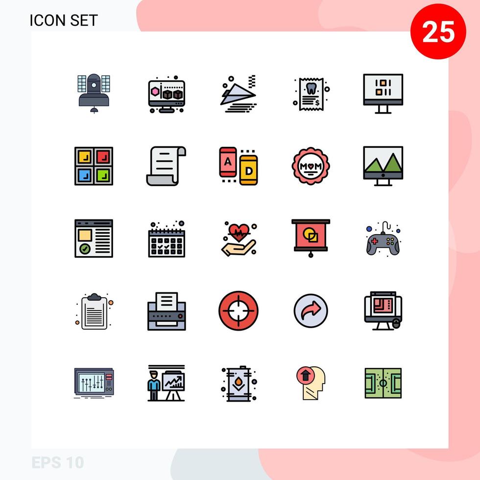 25 iconos creativos, signos y símbolos modernos de sincronización, computadora, avión, diente, elementos de diseño vectorial editables médicos vector